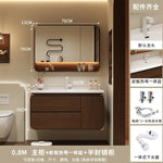 meuble salle bain moderne miroir étagère rangement blanc marron bois naturel
