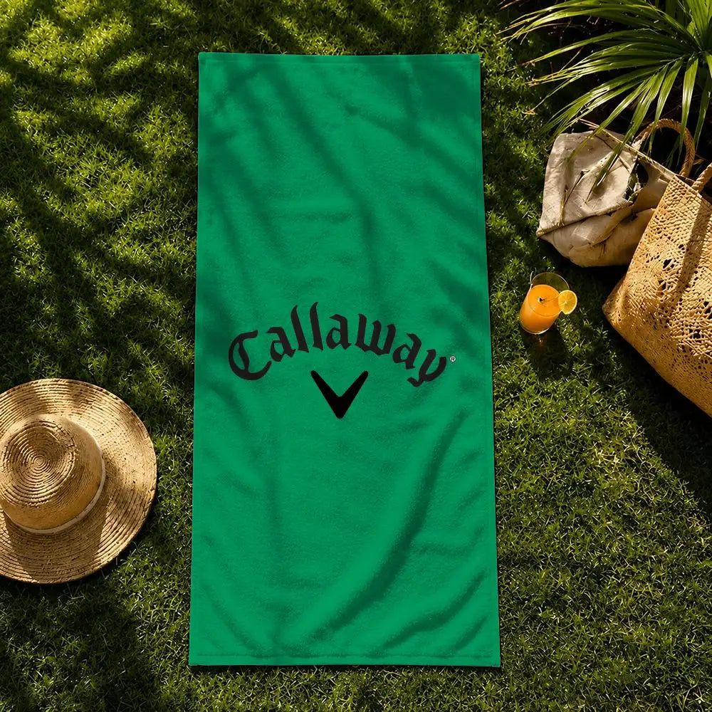 serviette plage microfibre vert foncé motif golf sport clips bois grande