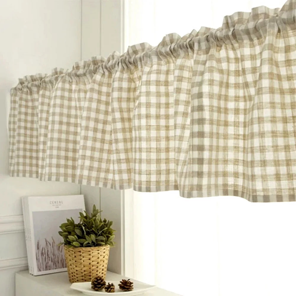 rideau rustique beige carreaux petite taille opacité cuisine fenetre polyester