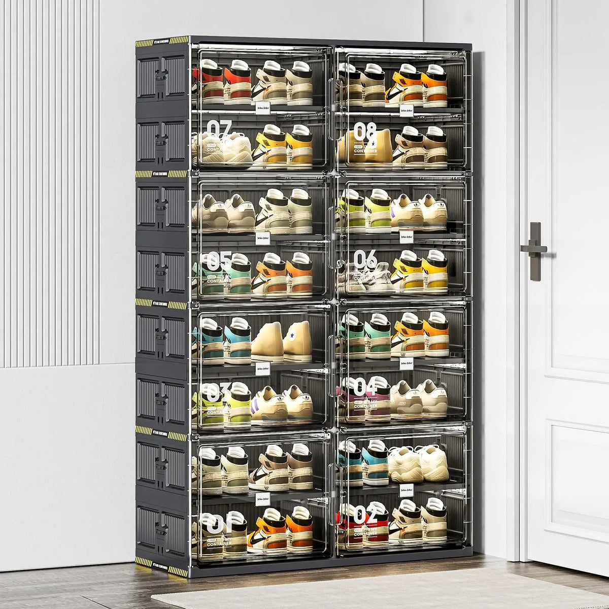 rangement chaussures empilable niveaux boîtes transparentes moderne minimaliste 32 paires