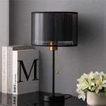lampe table moderne noir doré tissu abat jour interrupteur led salon chambre