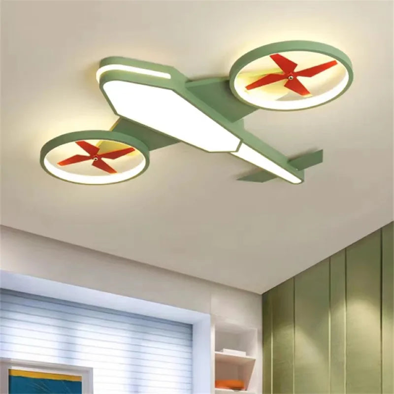 lampe moderne ailes avion couleur vert bleu télécommande réglable enfants chambre