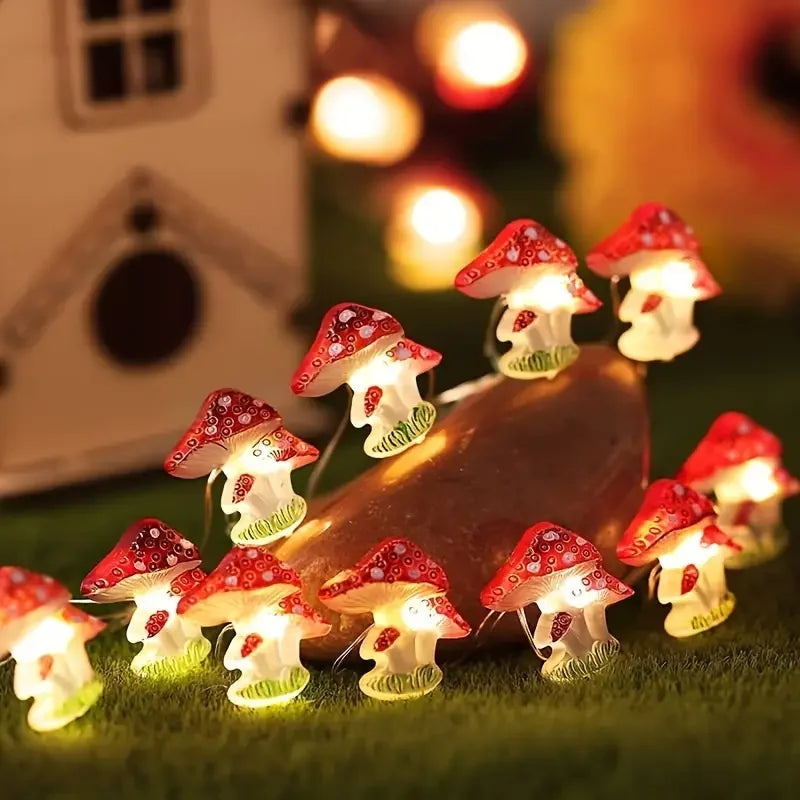guirlande lumineuse champignons colorés rouge blanc vert décorative autoéclairée 30led 3m clips fantastique festiveextérieurintérieur