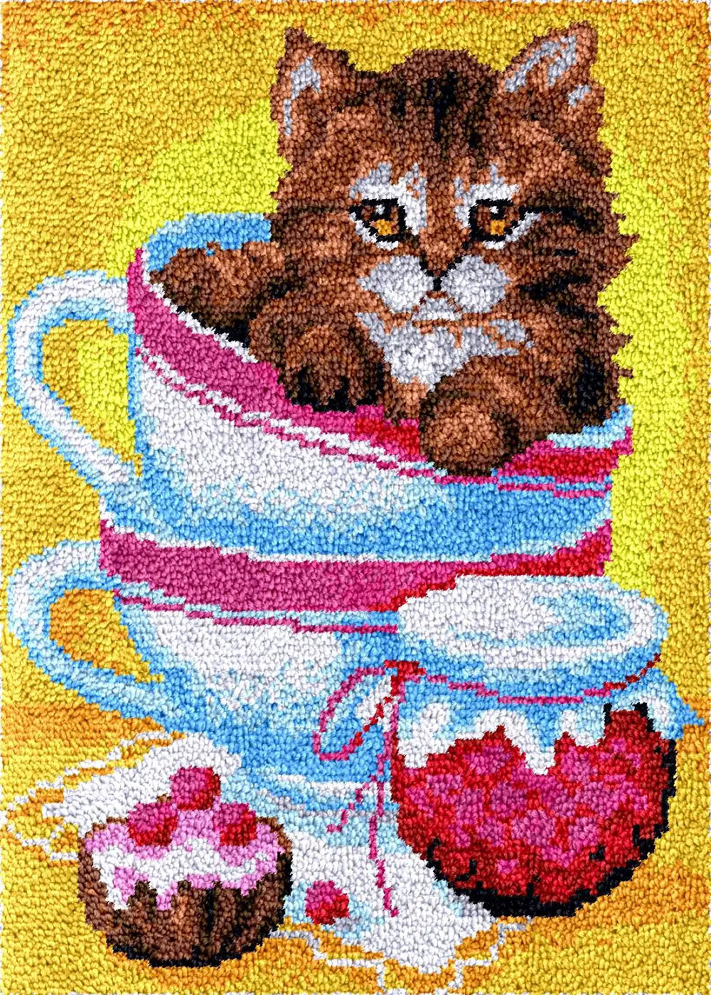 tapis créatif chat tasse multicolore européen maison décoration illustrative laine tapisserie