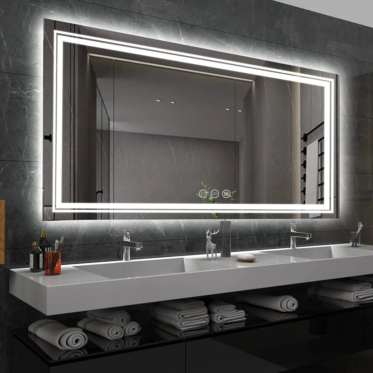 miroir salle bain rectangulaire lumineux led antibuée mural moderne grand sans cadre blanc