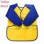 tablier peinture imperméable enfant pinceaux jaune bleu rose poche élastique pratique