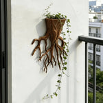 pot fleurs mural forme tronc arbre racines apparentes imitation bois texture rugueuse naturel rustique