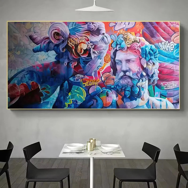tableau mural moderne multicolore abstrait figures stylisées contemporain pop art sans cadre