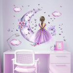 Sticker mural lune papillons chambre fille