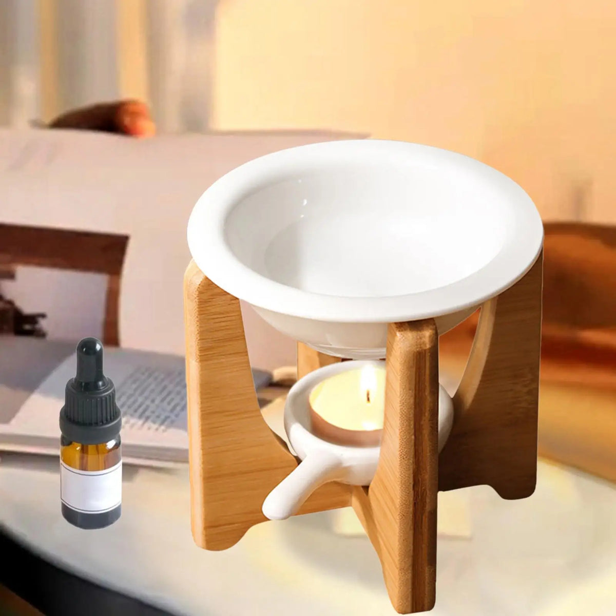 diffuseur huiles essentielles céramique moderne bol blanc poignée bougie parfumée salon minimaliste