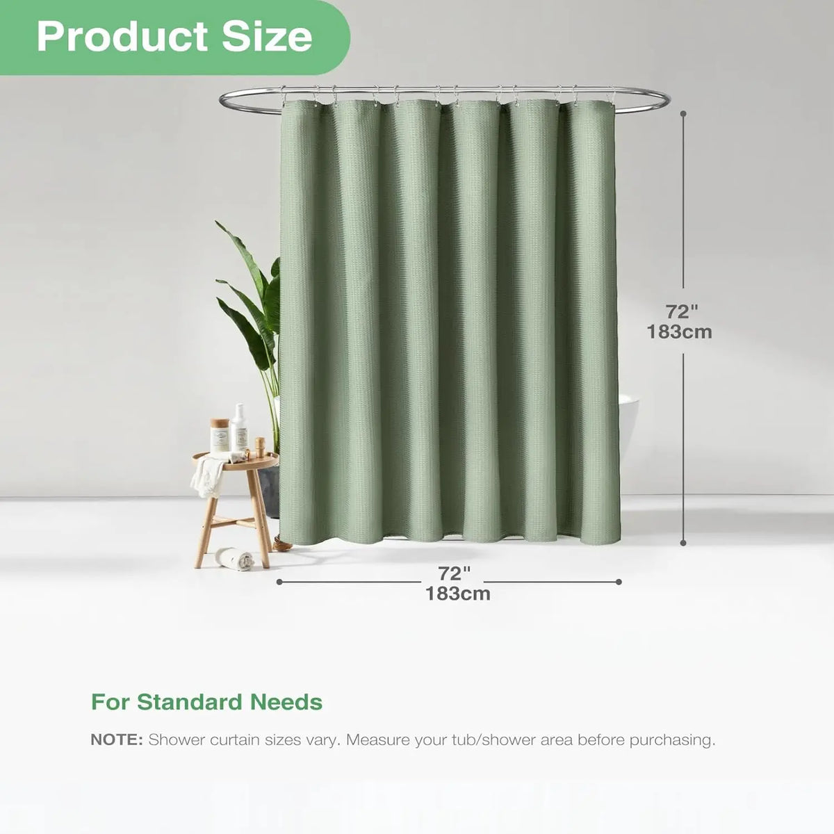 rideau douche vert olive texture points moderne 72x72 crochets polyester