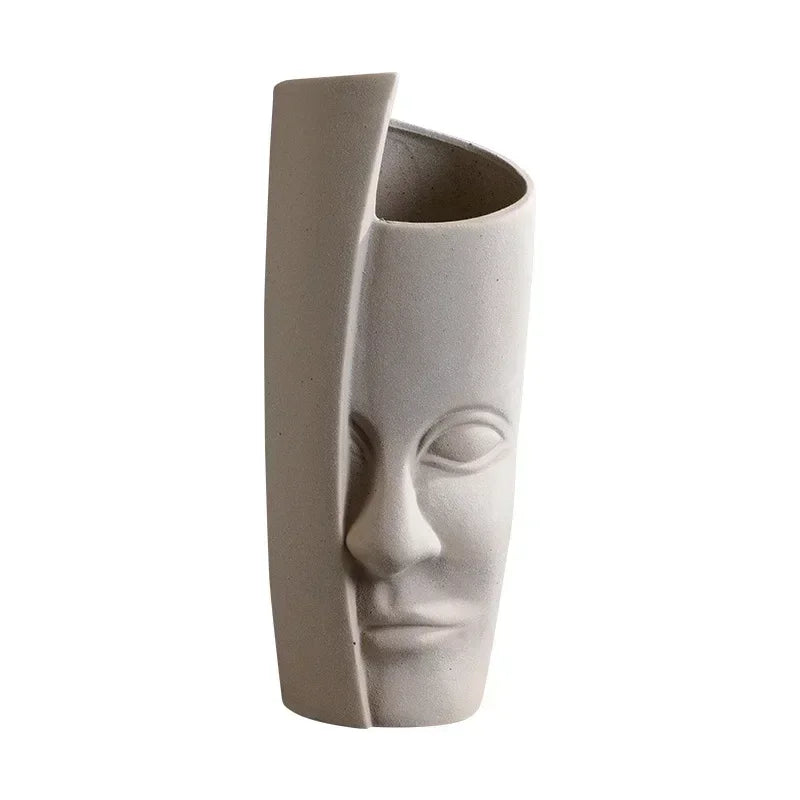 Vase céramique moderne vase table blanc visage sculpté lèvres sculptées art déco