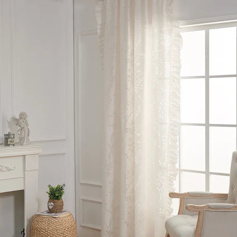 rideaux floral translucides decoration intérieure vintage tringle rideaux blanc cassé chambre moderne