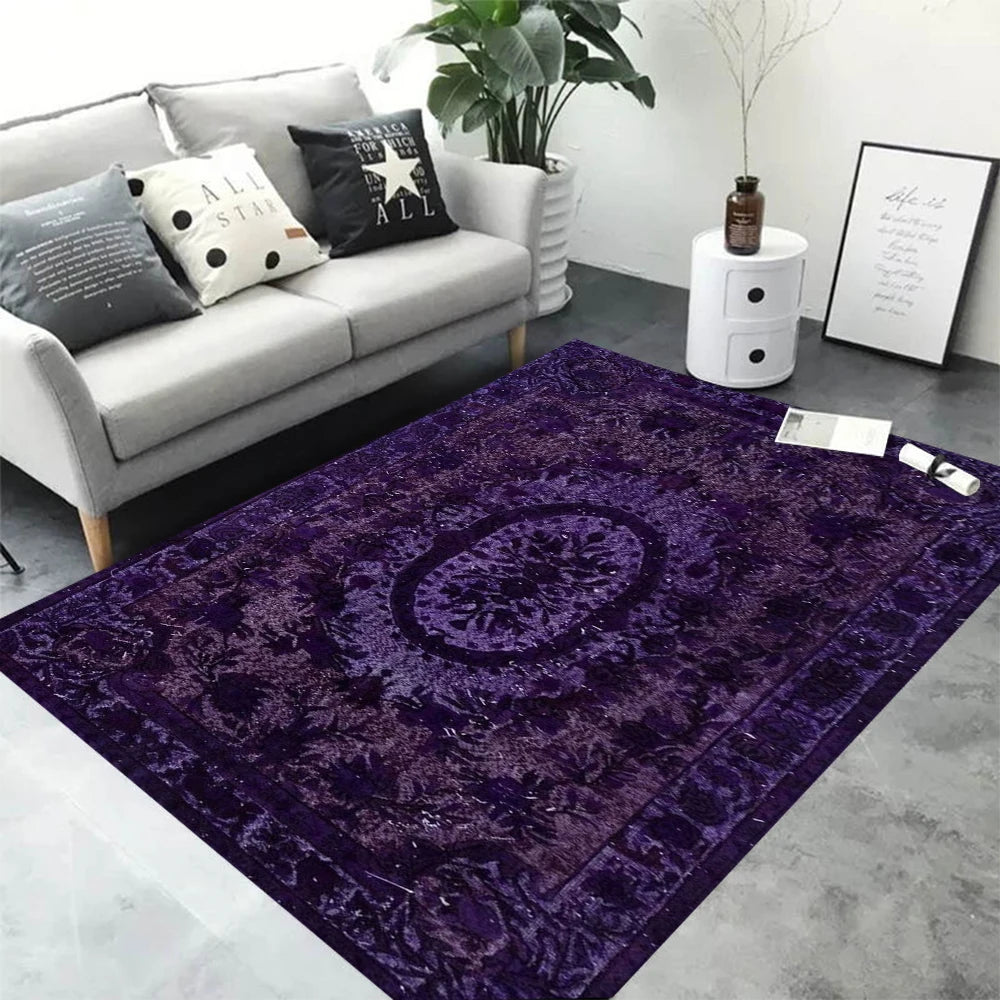 tapis violet géométrique ornements floraux anti dérapant polyester classique vintage salon chambre extérieur