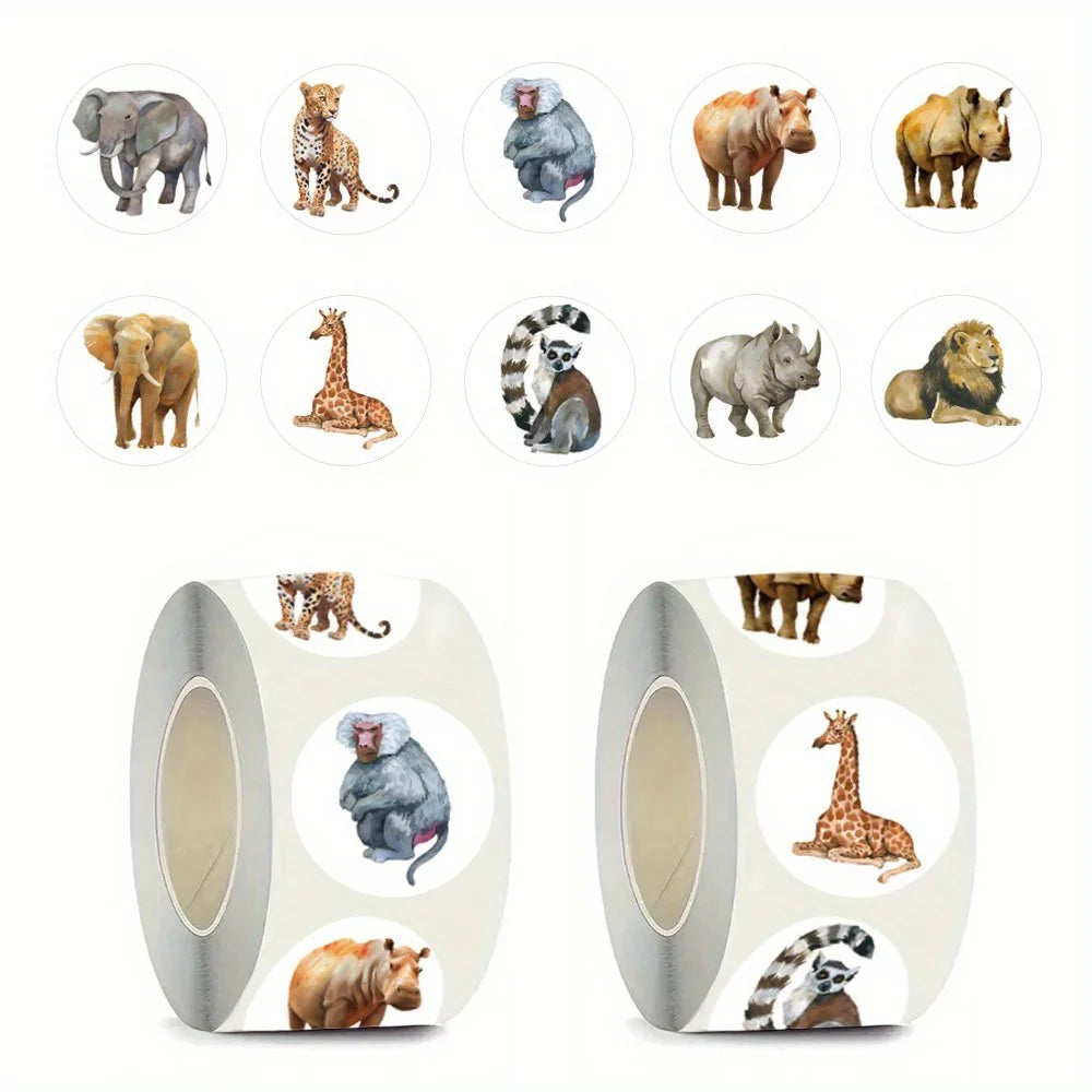 autocollants animaux sauvages blancs gris beige 500 pièces adhésifs illustrés éléphant girafe léopard