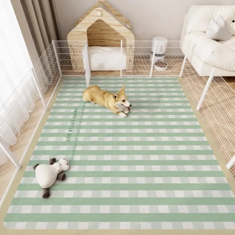 tapis imperméable anti dérapant chiens chats vert clair bleu clair rayures carreaux moderne absorbant