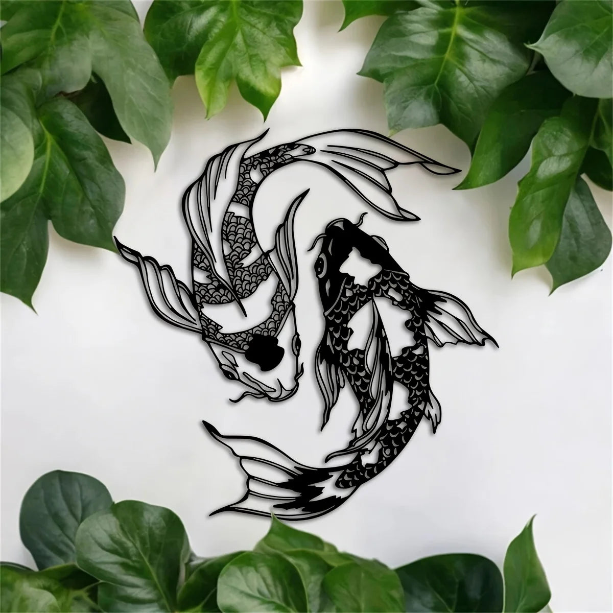 décoration murale métal poissons koi noir blanc motifs asiatiques artistiquesintérieur salon