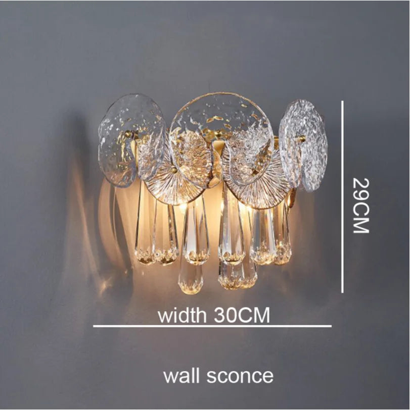 Suspension lumineuse moderne cristal doré transparent salon chambre 2000 82000 lumens