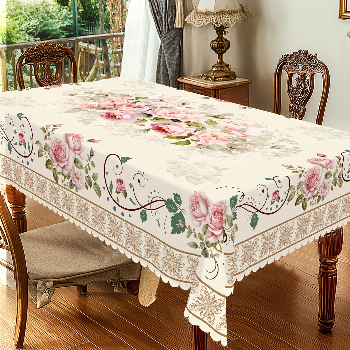 nappe fleur rose printemps table manger moderne décoration mariage blanc vert beige