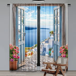 rideaux décoratifs grecs bleu ciel mer maison blanche nuages semi translucides pastorales 100 polyester
