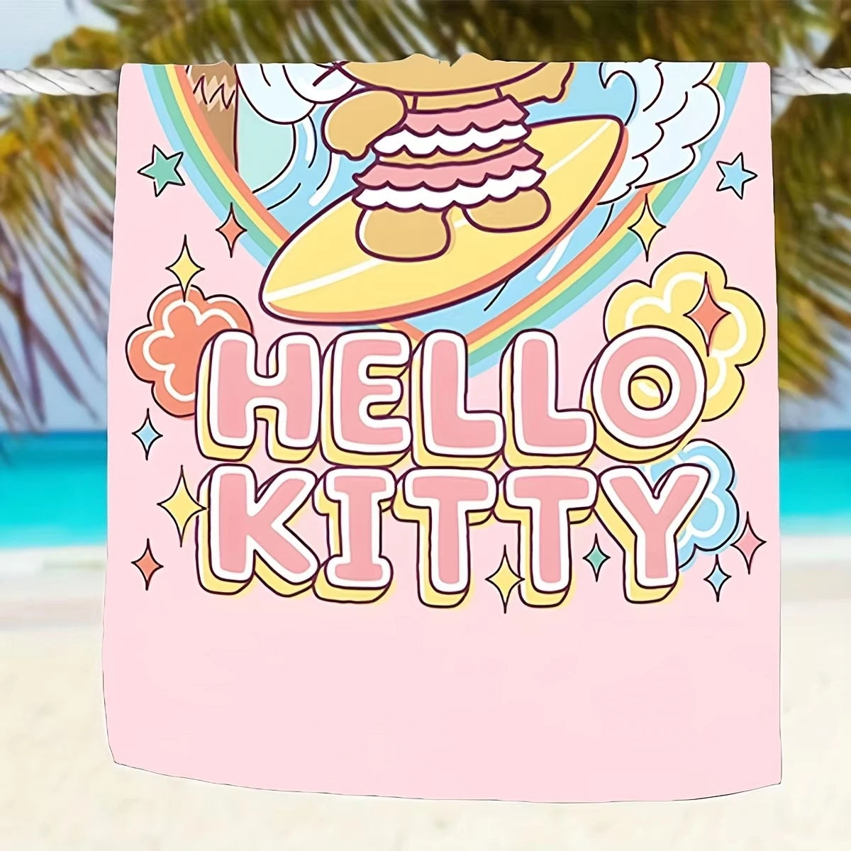 serviette plage hello kitty rose clair dessin animé séchage rapide polyester rectangle lavable machine