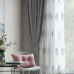 rideau tulle brodé feuilles gris moderne transparent chambre salon polyester