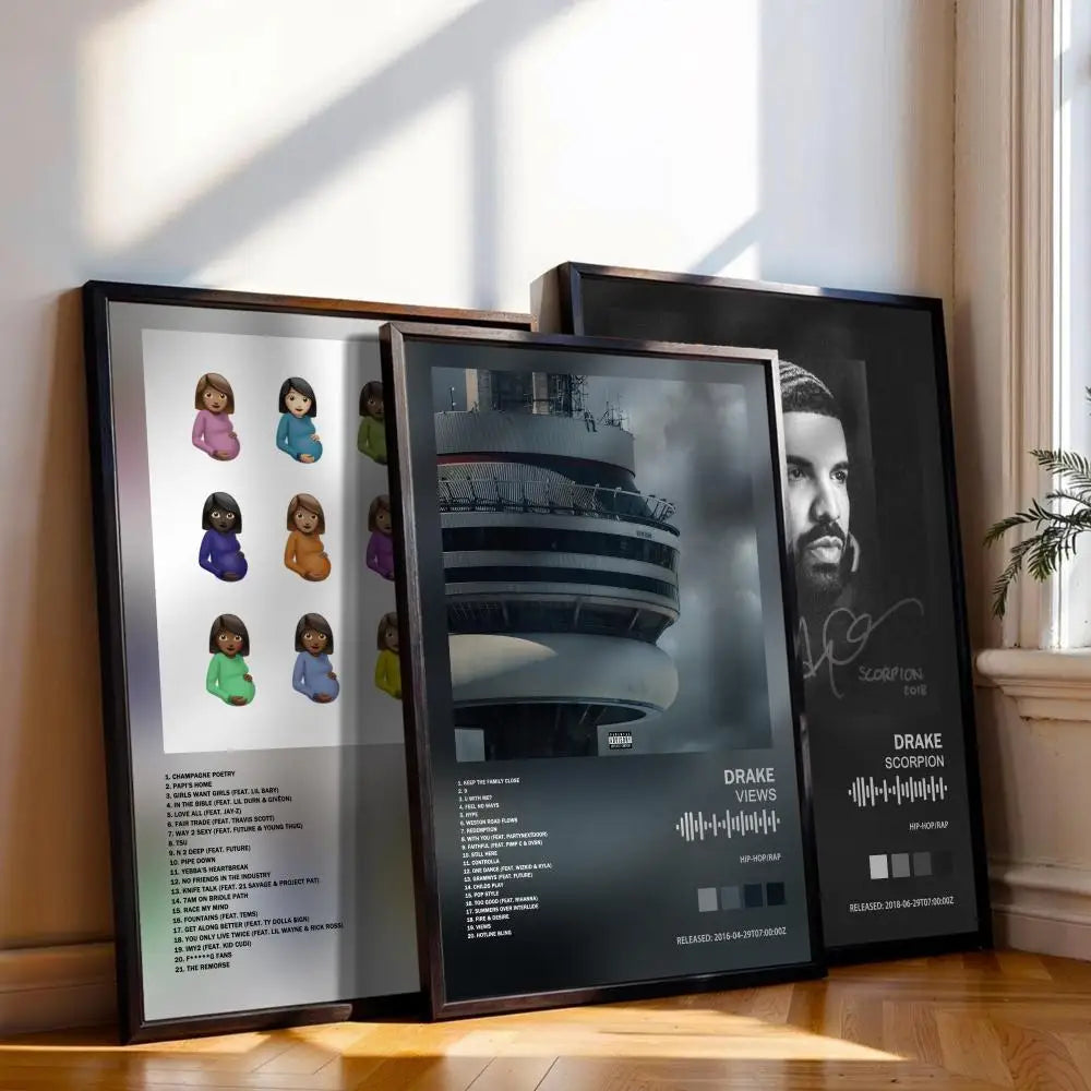 affiche moderne drake personnage architecture texte noire encadrée chambre salon décoration