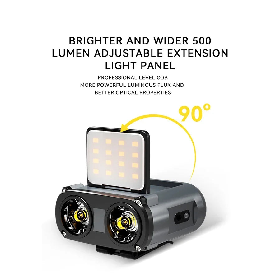 lampe frontale rechargeable led gris argenté réglable chasse pêche vélo emergency