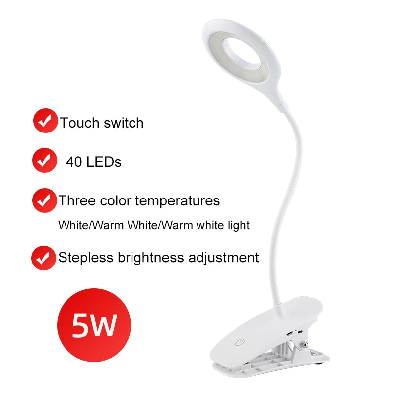 lampe moderne led pinces charge batterie lithium tactile blanc flexible