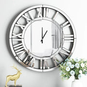 horloge murale argenté miroir moderne chiffres romains géométrique scandinave