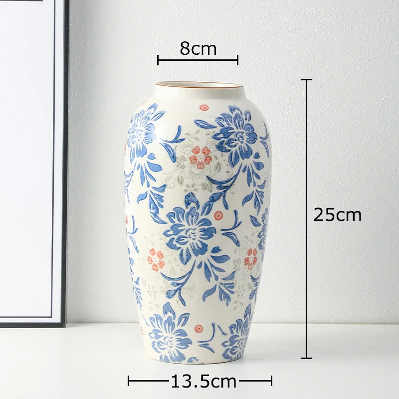 vase classique porcelaine fleurs blanc rouge bleu vert marron decoration table floral