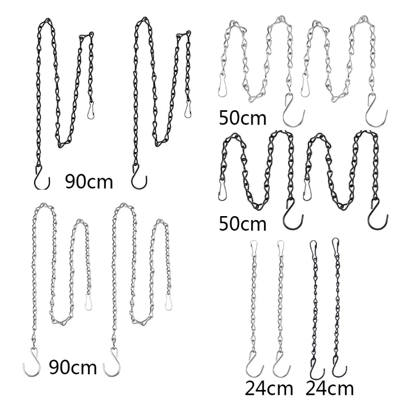 chaînes métalliques noires argent classiques boucles anneau 50cm 90cm 24cm