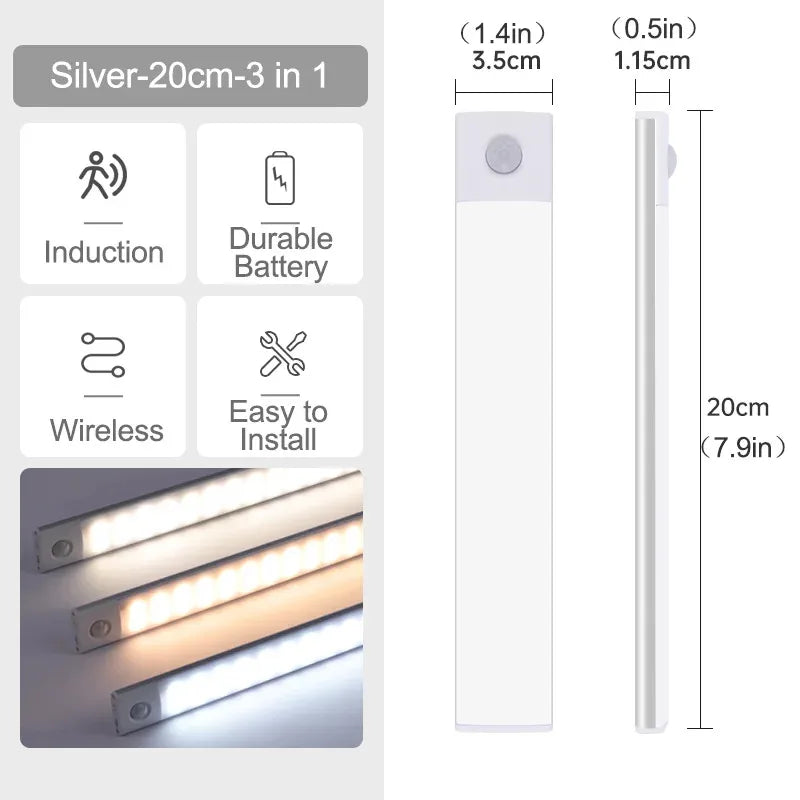 lampe nuit détecteur mouvement blanc rectangle moderne minimaliste rechargeable couleurs clips indicator