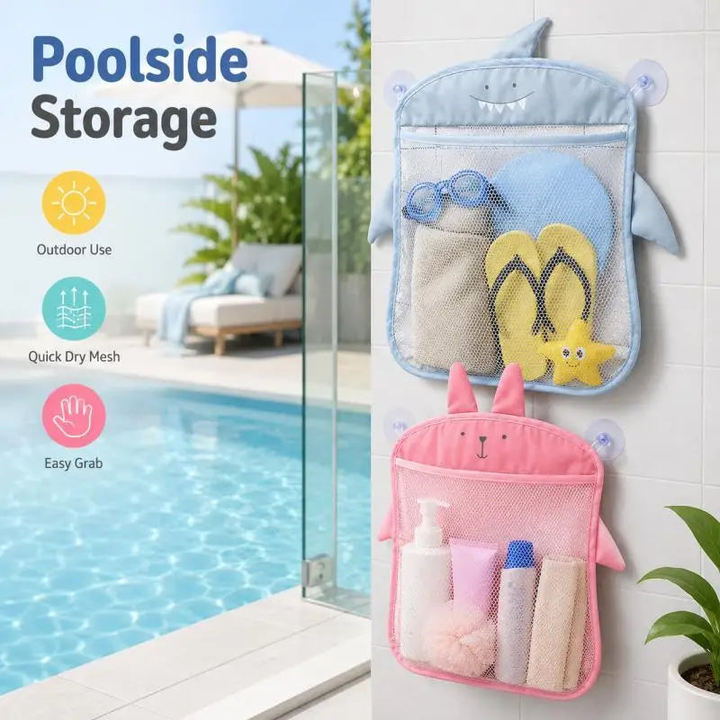 Sac rangement filet rose motif lapin drainage rapide salle bain suction cup