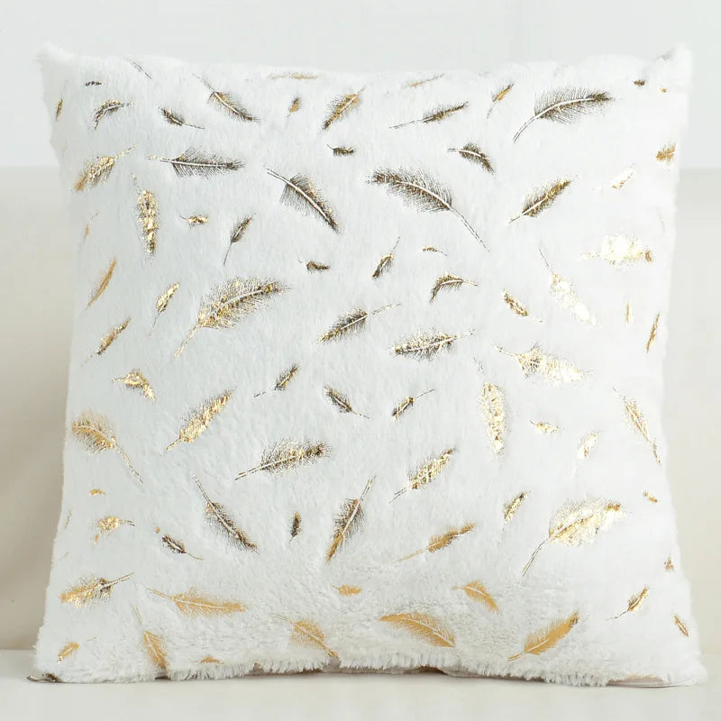 housses coussin plumes dorées fourrure moderne beige bleu rouge gris rose 43x43cm polyester respectueux