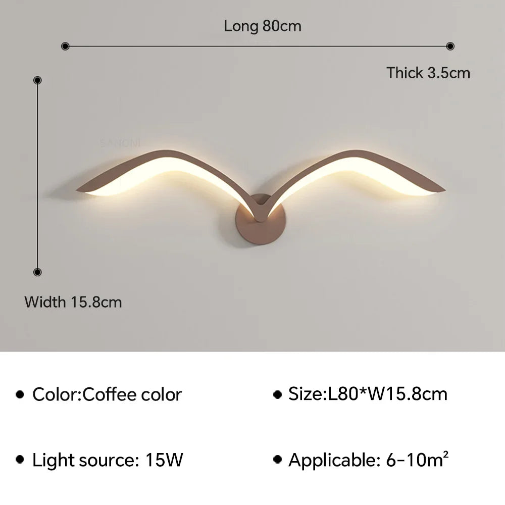 applique murale moderne oiseau blanc marron lumiere led fixation murale minimaliste deco chambre salon