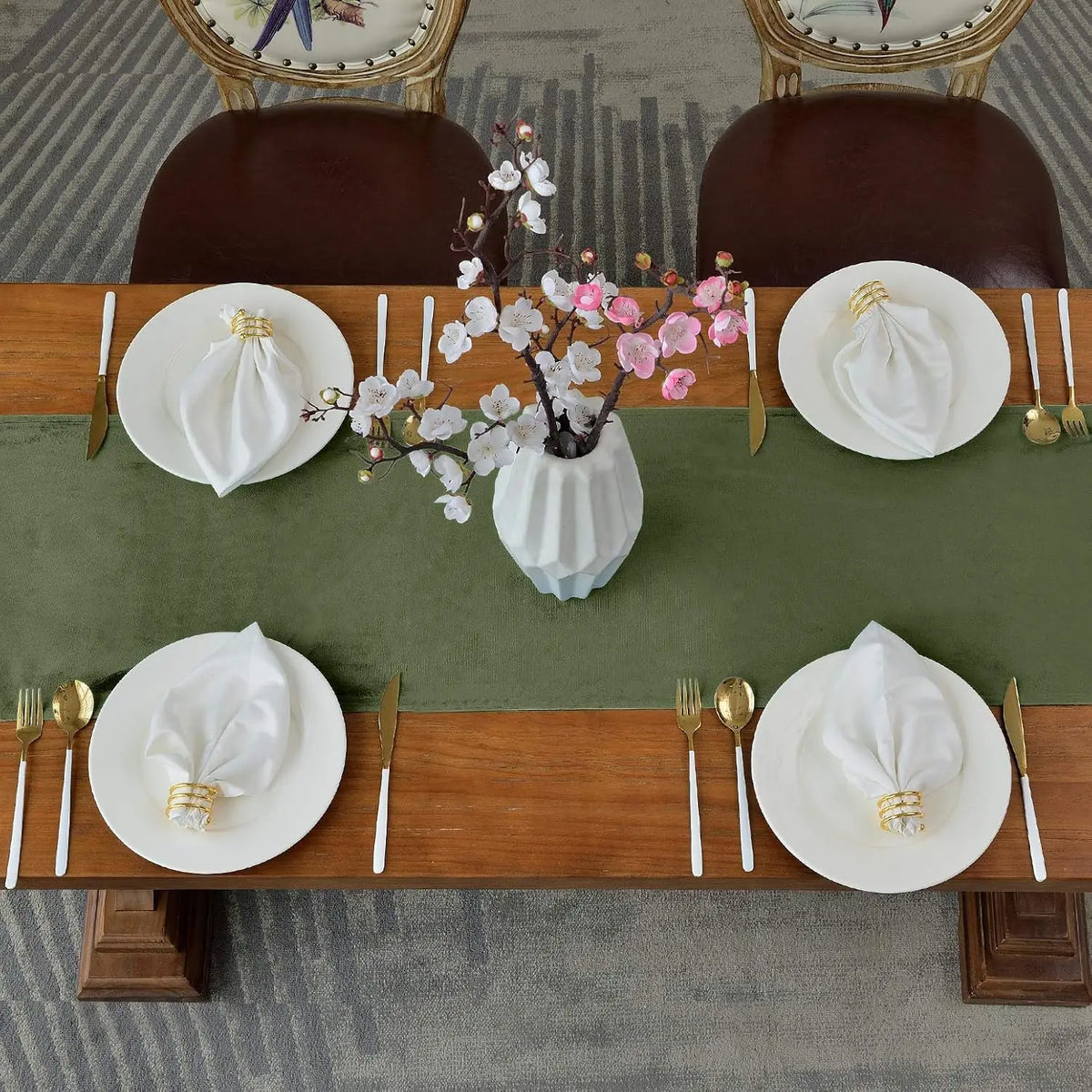 champagne vert olive chemin table velours moderne décoration noël halloween mariage anniversaire famille festive
