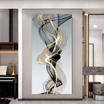 impression toile abstraite moderne vagues fluides noir doré gris clair 40x80 cm 50x100 cm