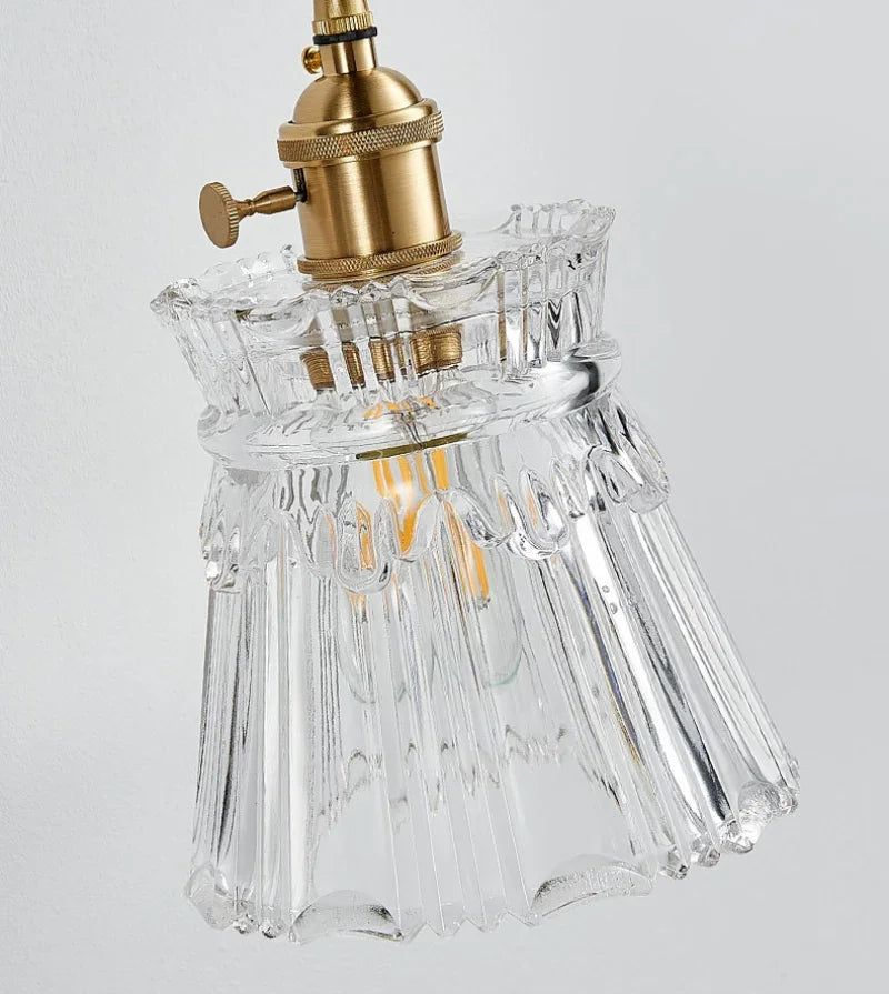 lampe suspendue verre texturé transparent doré vintage chambre salon