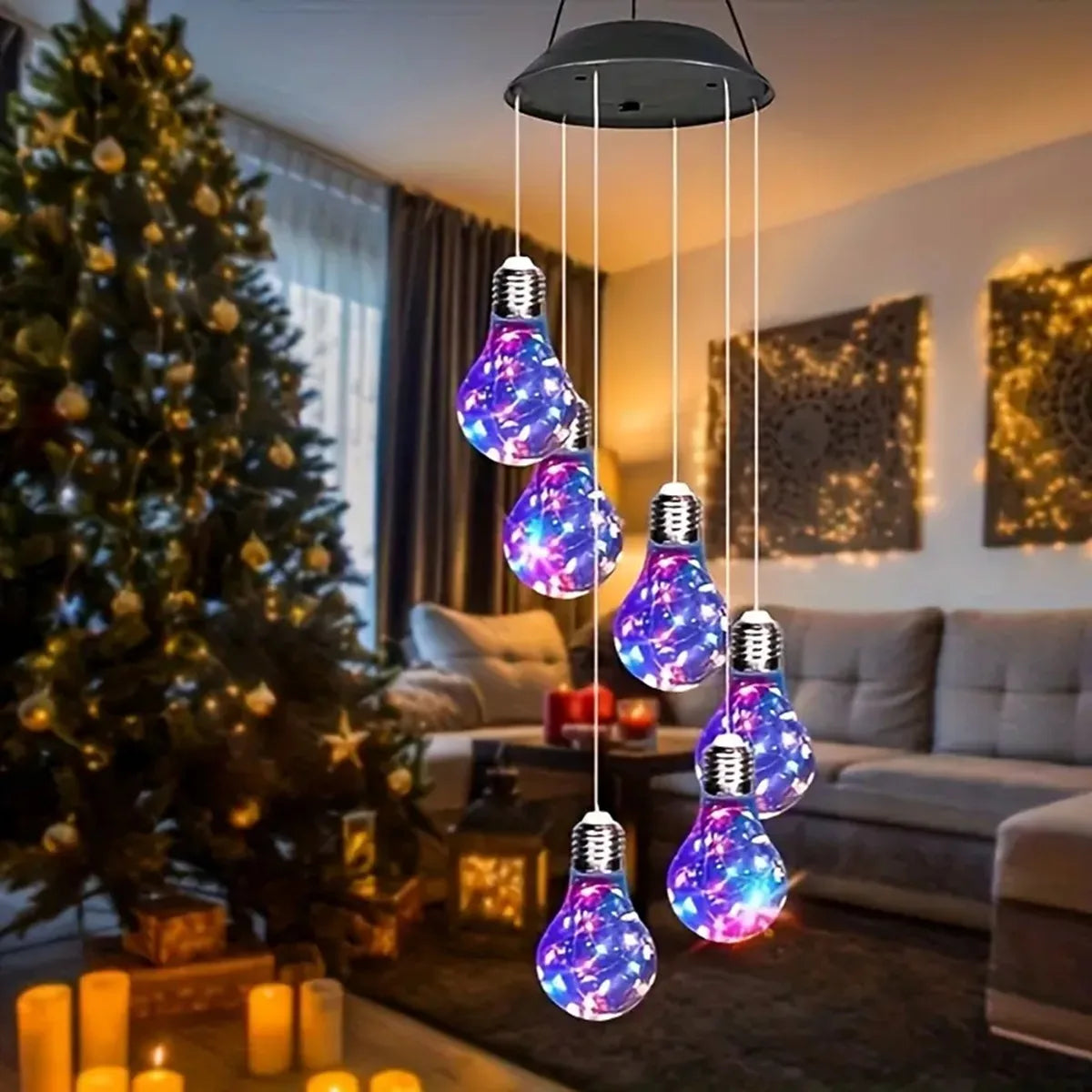décorations extérieures cloches vent solaires ampoules led transparentes motifs colorés modernes jardin fêtes autonomes