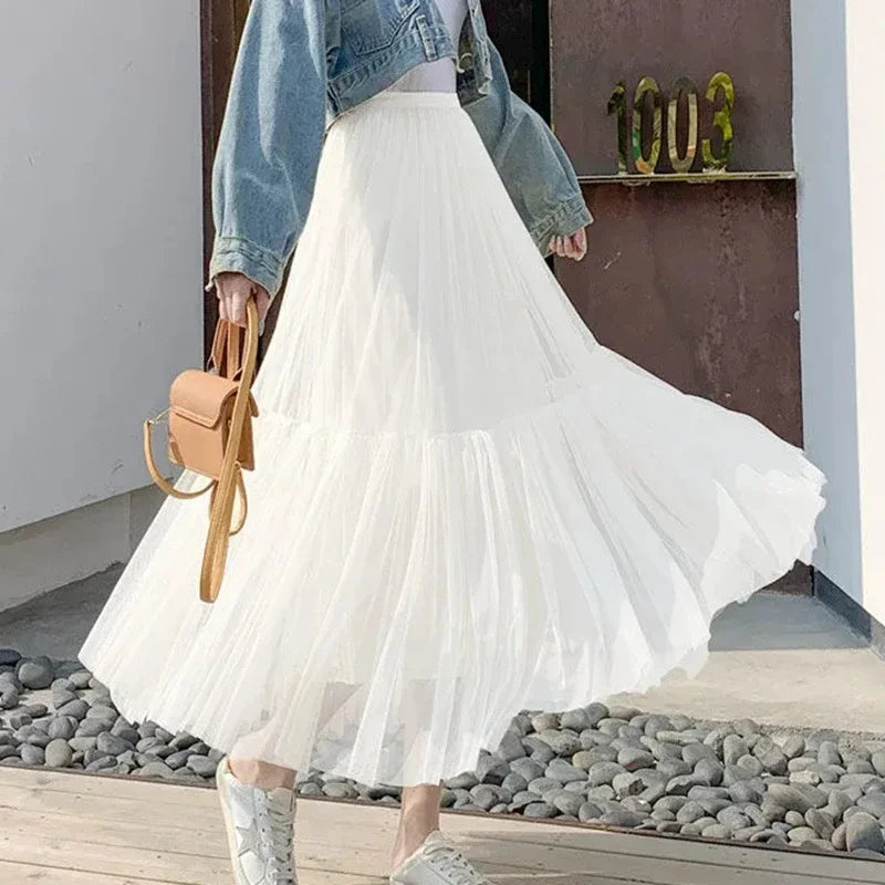 jupe vert olive tulle transparent plissée moderne femme mi mollet