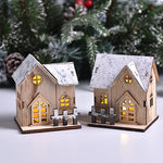 décorations noël miniatures maison bois naturel rustique vintage porte fenêtre led