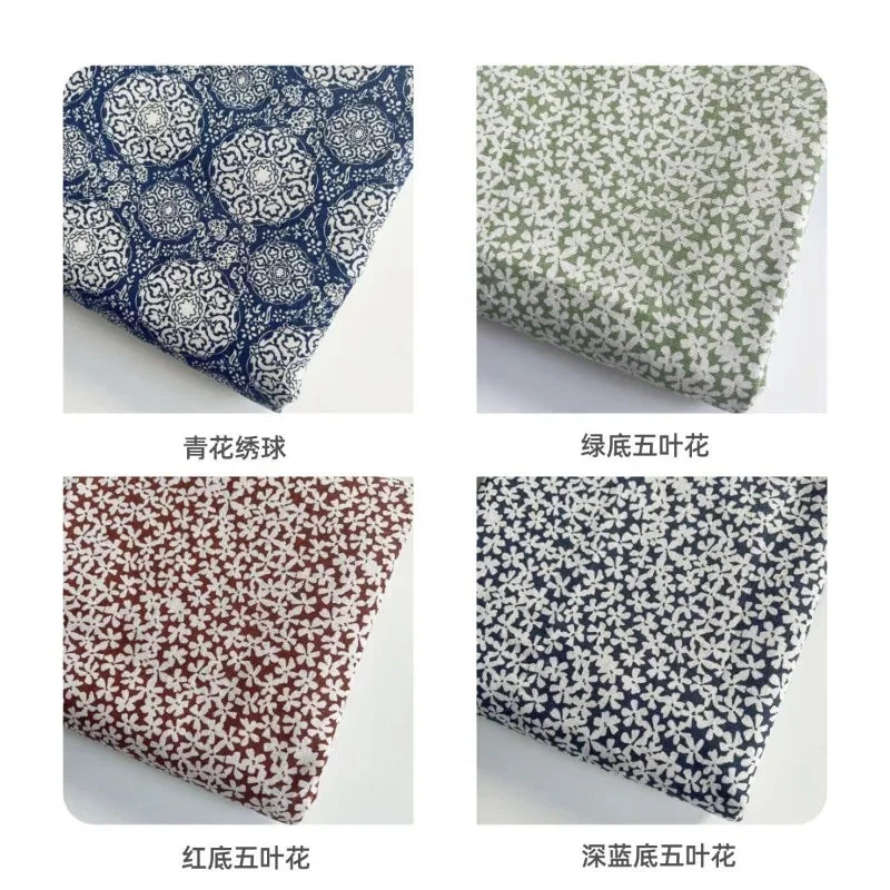 tissu coton lin motifs fleurs blancs classique bleu marine vert olive rouge bordeaux 150x50cm