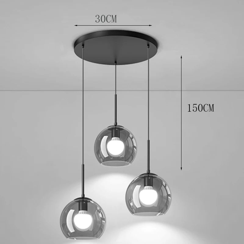 suspension lumineuse moderne sphères transparentes noir led salon salle manger éclairage intérieur