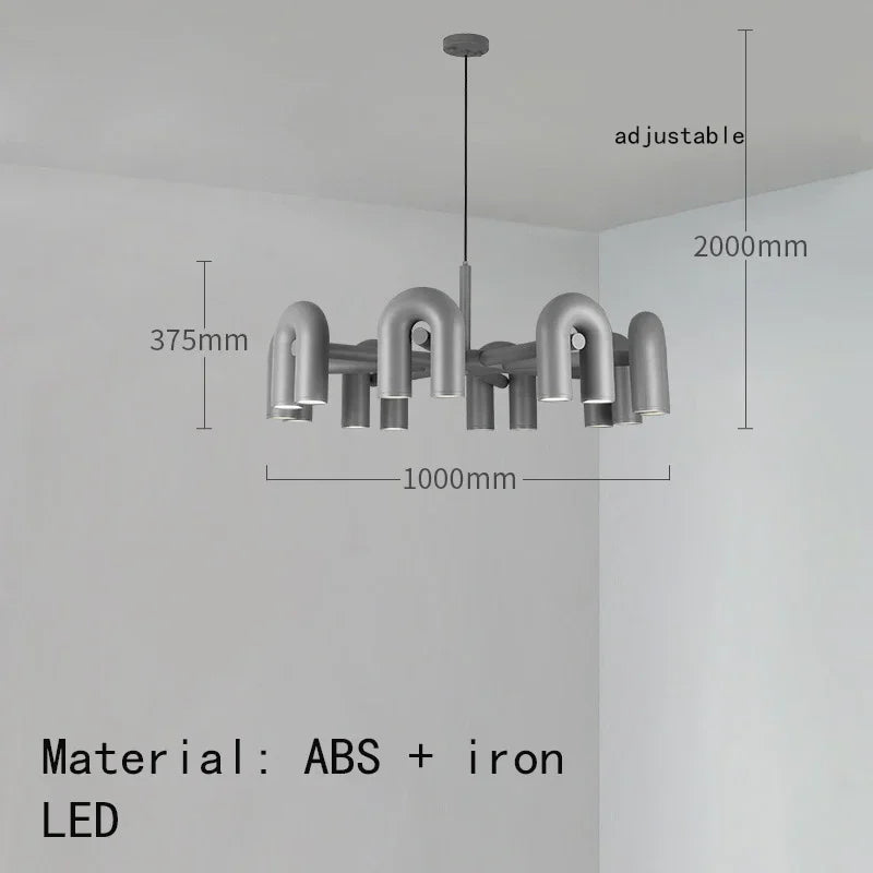 Suspension lumineuse moderne tubulaire contemporaine gris noir rouge ampoules intégrées