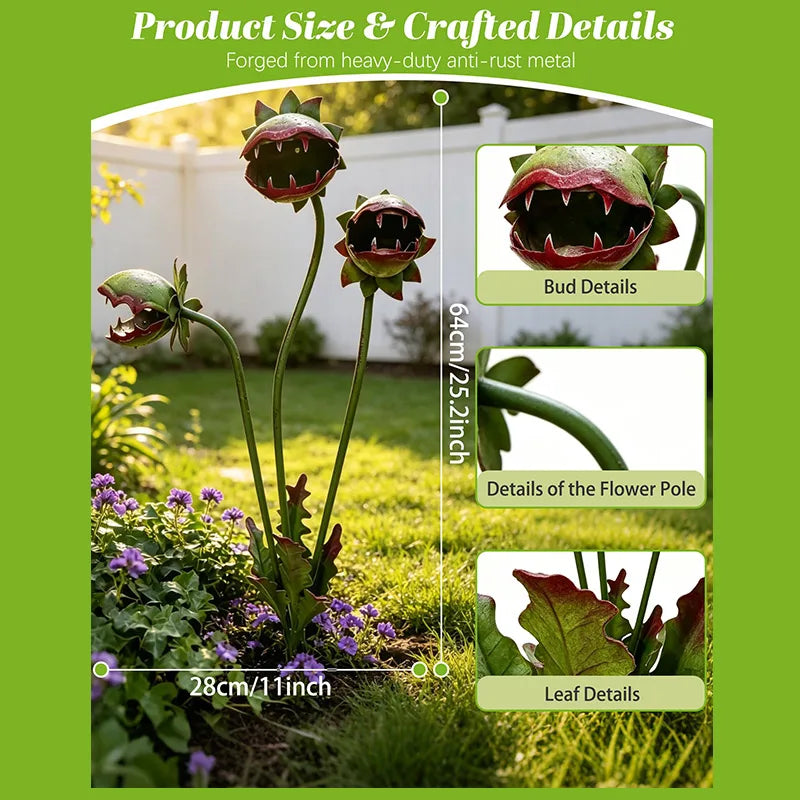 décoration extérieure plante carnivore artificielle dents fleurs noires vertes rose gothique fantaisieextérieur métal crochet