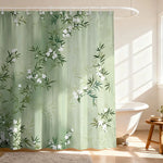 rideau douche moderne vert clair branches bambou fleurs opaques 120x180cm 150x180cm 180x180cm 90x180cm