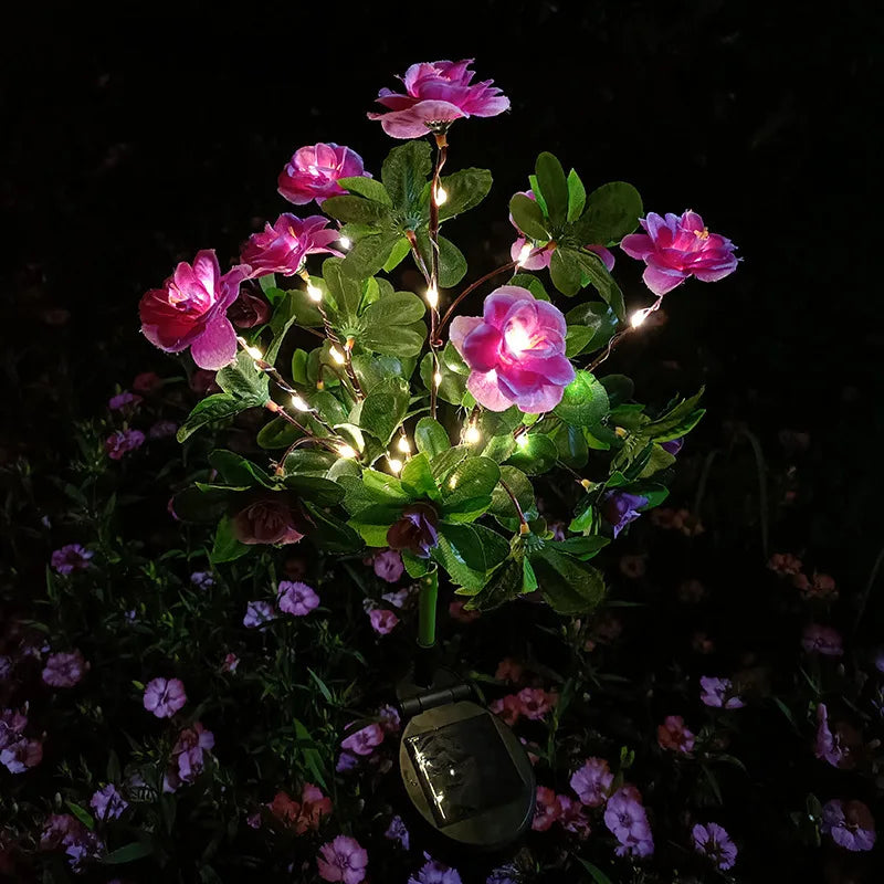 luminaire solaire led étanche fleurs artificielles moderne jardin extérieur contemporain vert rose violet blanc
