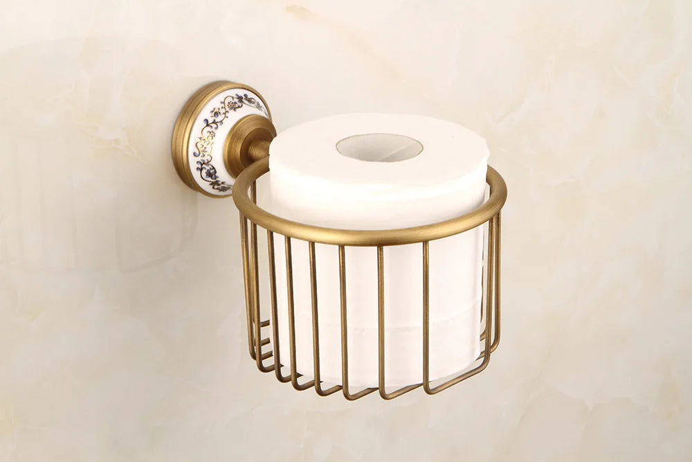 accessoires salle bain doré antique élégants détails floraux classiques porte serviettes double simple porte