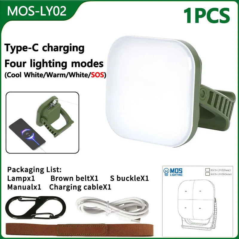 lampe camping led vert olive rechargeable moderne câble usb chargeur portatifextérieur